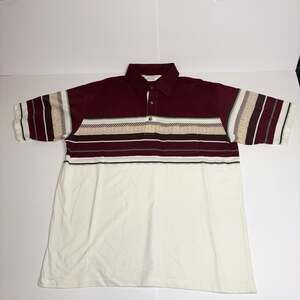 Vintage Palmland Club Men's XL Short Sleeve Striped Golf Polo Shirt Maroon White